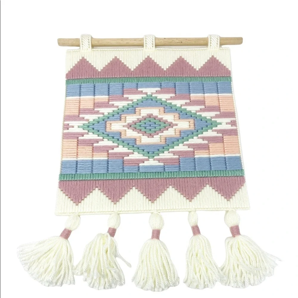 Handmade Wood Loom Tassel Bohemian Woven Wall Hanging Knitting Tapestry